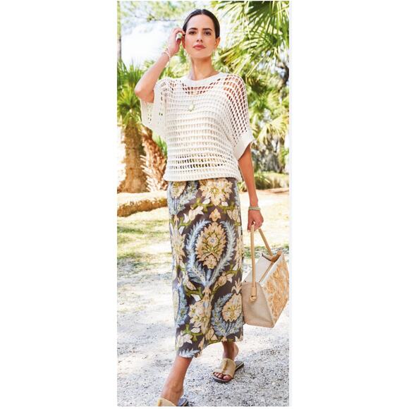 SPARTINA 449 NWT Eisley Cotton Blend Elastic Waist Midi Skirt // XS - Picture 1 of 9